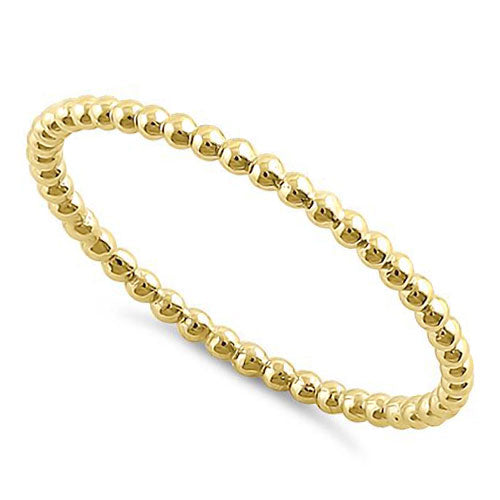 14K Solid Yellow Gold Thin Beaded Ring for Women - Dainty Minimalist Stackable Band for Everyday Wear, Gift Giving & Special Occasions