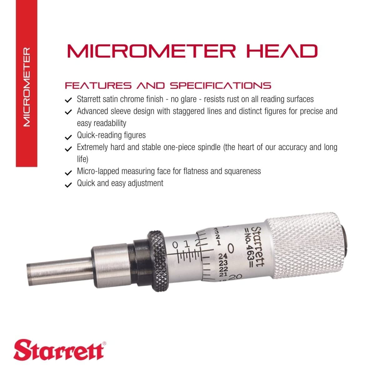 Starrett T463XRL Precision Micrometer Head - 0-1/2