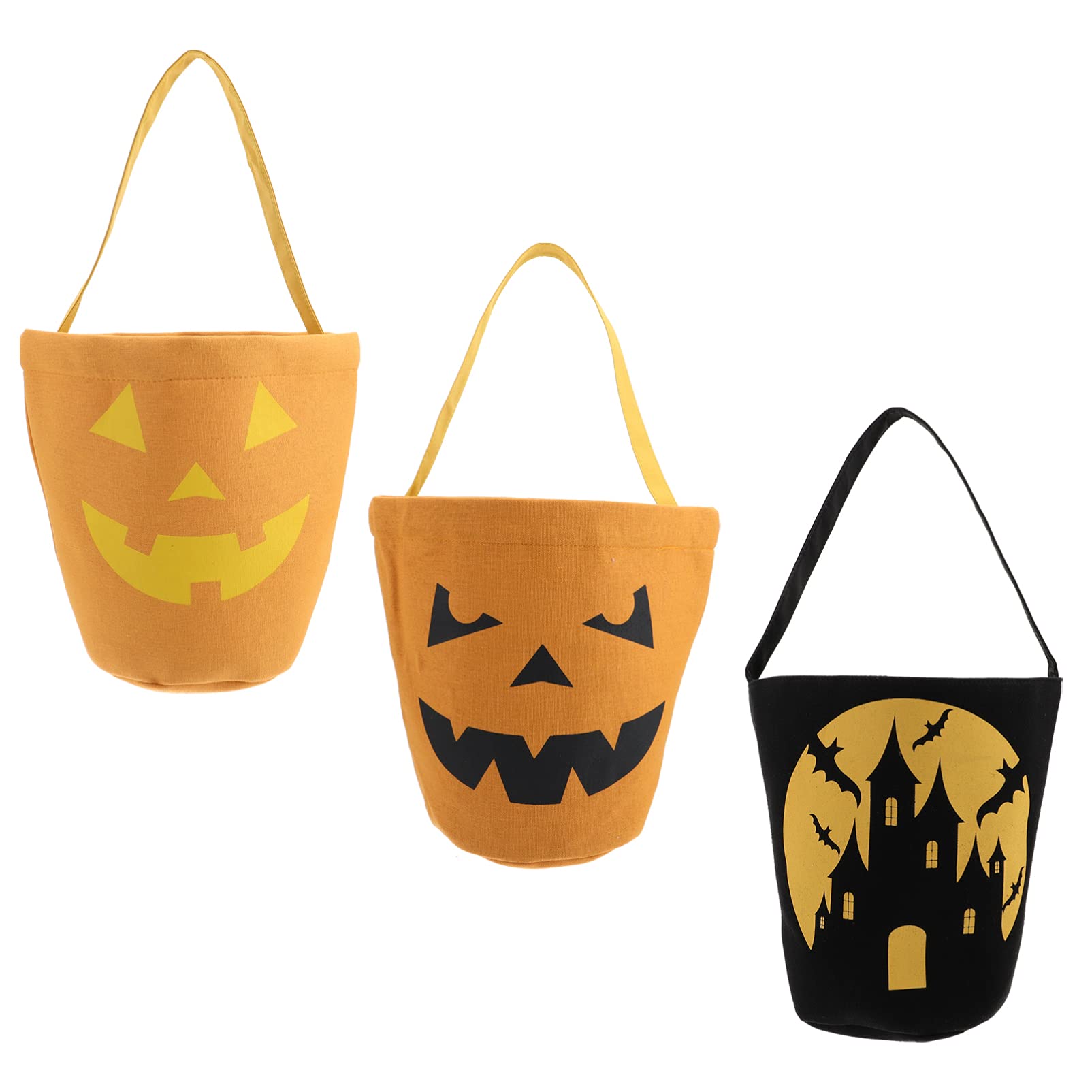 NUOBESTY Halloween Candy Bags - 3Pcs Pumpkin Canvas Trick or Treat Tote Buckets for Kids, Halloween Party Decorations & Costume Accessories - Perfect for Trick-or-Treating, Halloween Parties, and Festive Home Decor