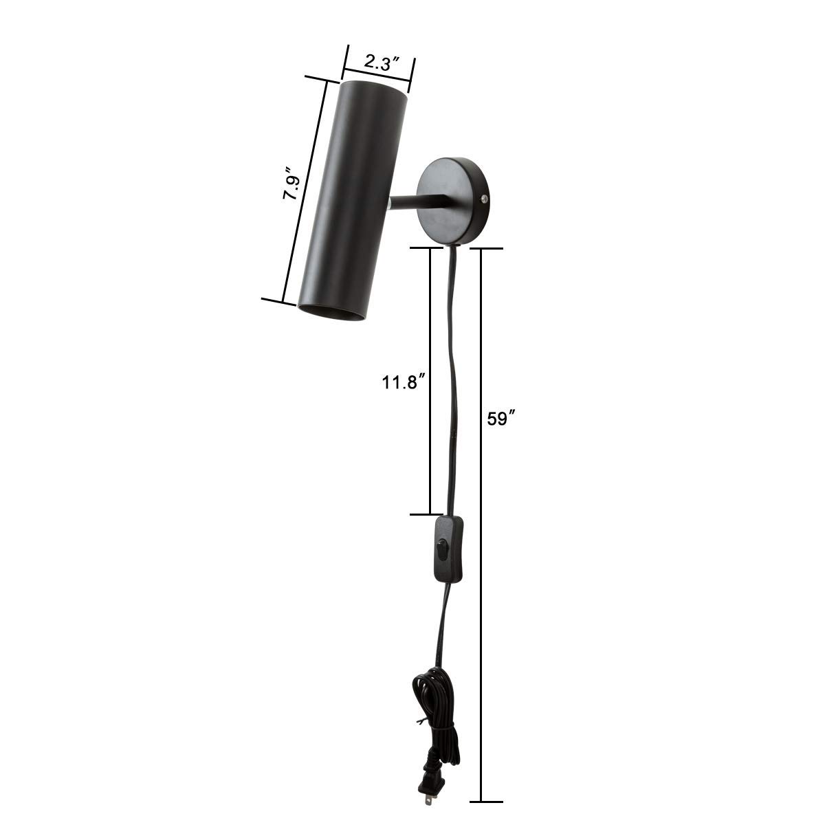 Modern Plug-in Wall Sconce - Minimalist Swivel Wall Lamp with On/Off Switch - Matte Black Finish - Set of 2 - Perfect for Bedroom, Mirror Display & Accent Lighting