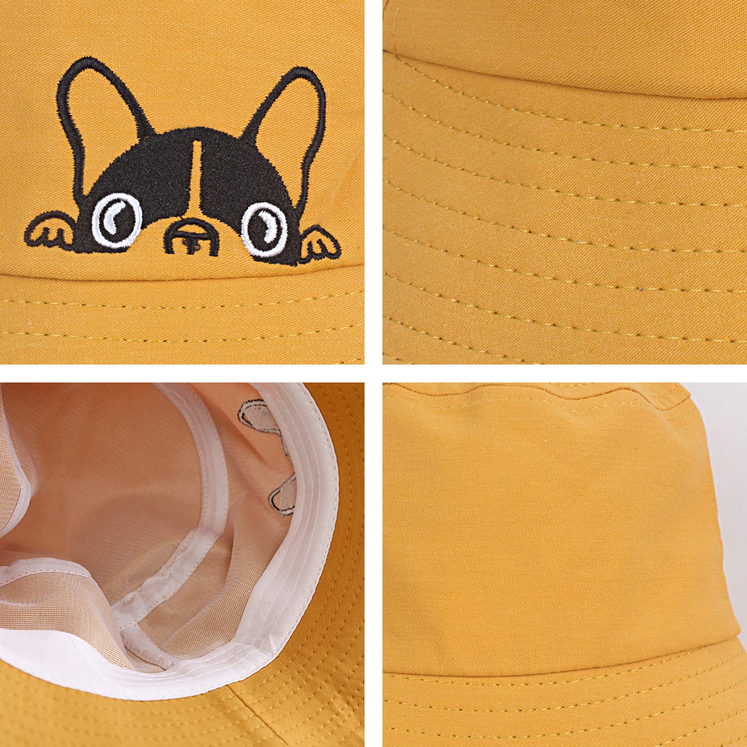 Unisex Bulldog Print Cotton Bucket Hat - Summer Beach Sun Hat for Men & Women - Yellow | Perfect for Outdoor Activities, Beach Vacations & Casual Wear