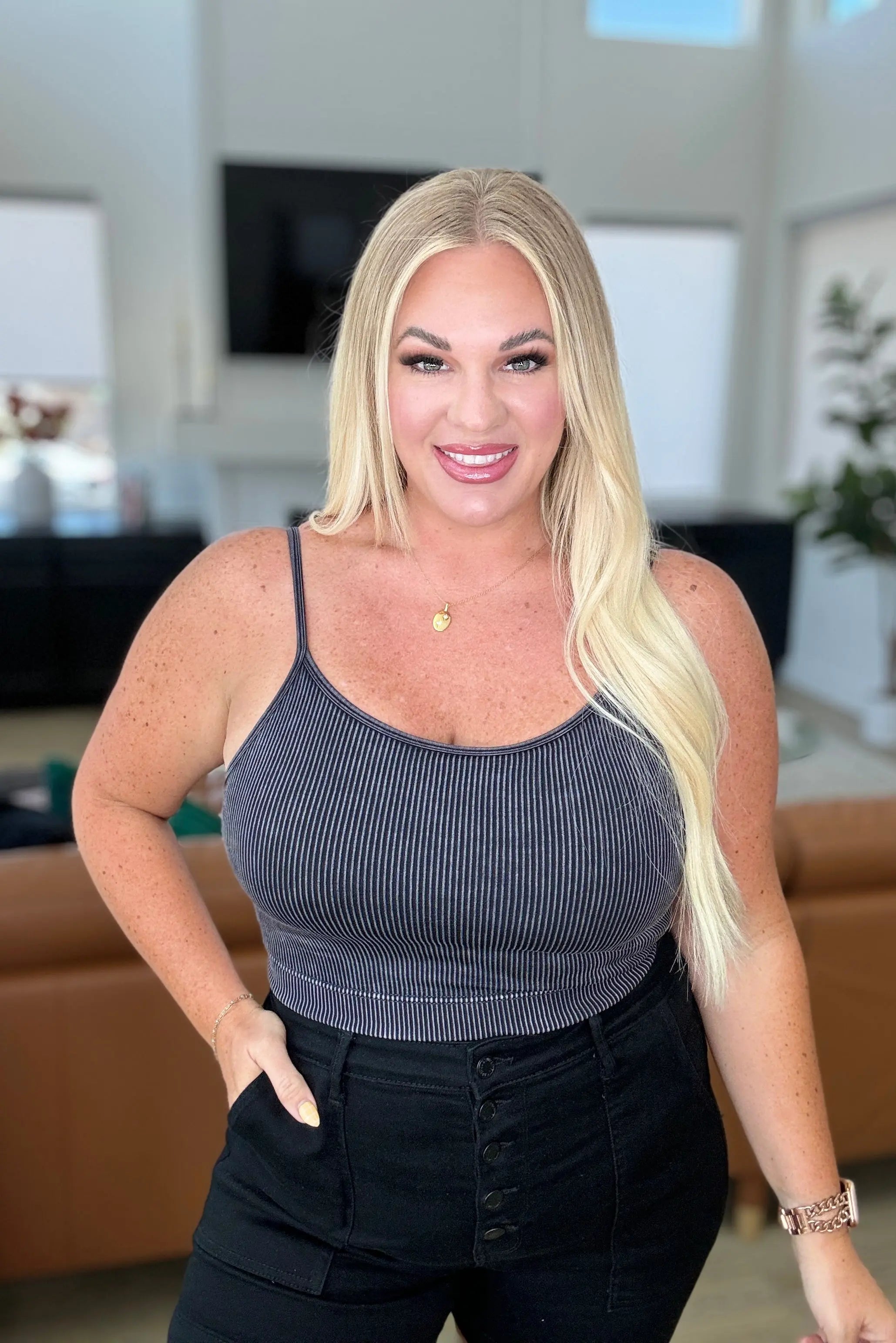 At Last Ribbed Tank Top for Women - Soft Stretchy Black Sleeveless Shirt for Casual Wear, Gym & Layering