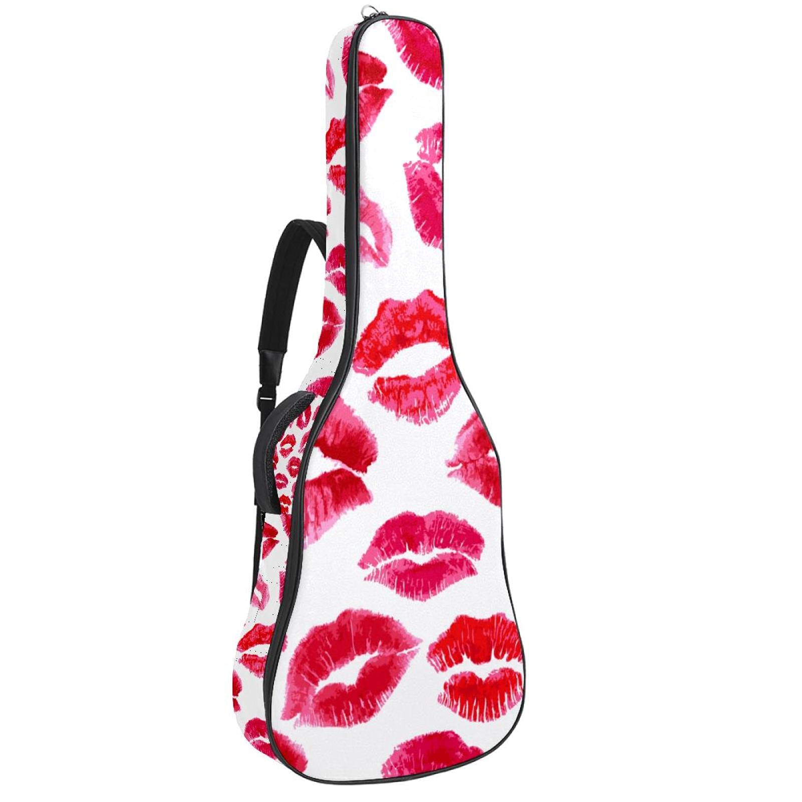 Waterproof Guitar Gig Bag with Soft Padding & Zipper - Lightweight Backpack Case for Acoustic, Bass, Classical & Electric Guitars (Red Lips Pattern) - Perfect for Travel, Gigging & Music Lessons