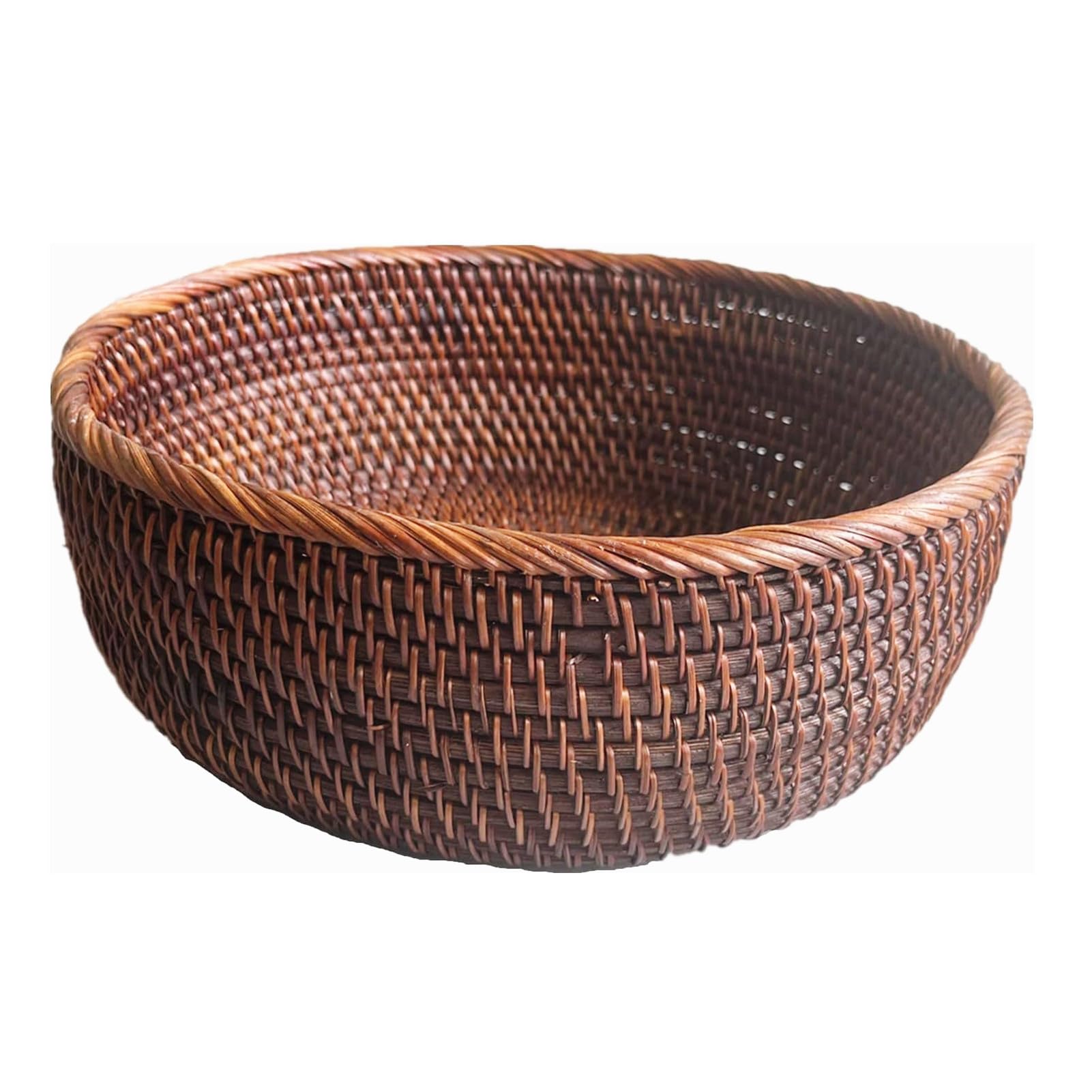 10 Inch Round Rattan Bowl Basket - Handmade Wicker Tray with Scalloped Edge & 4
