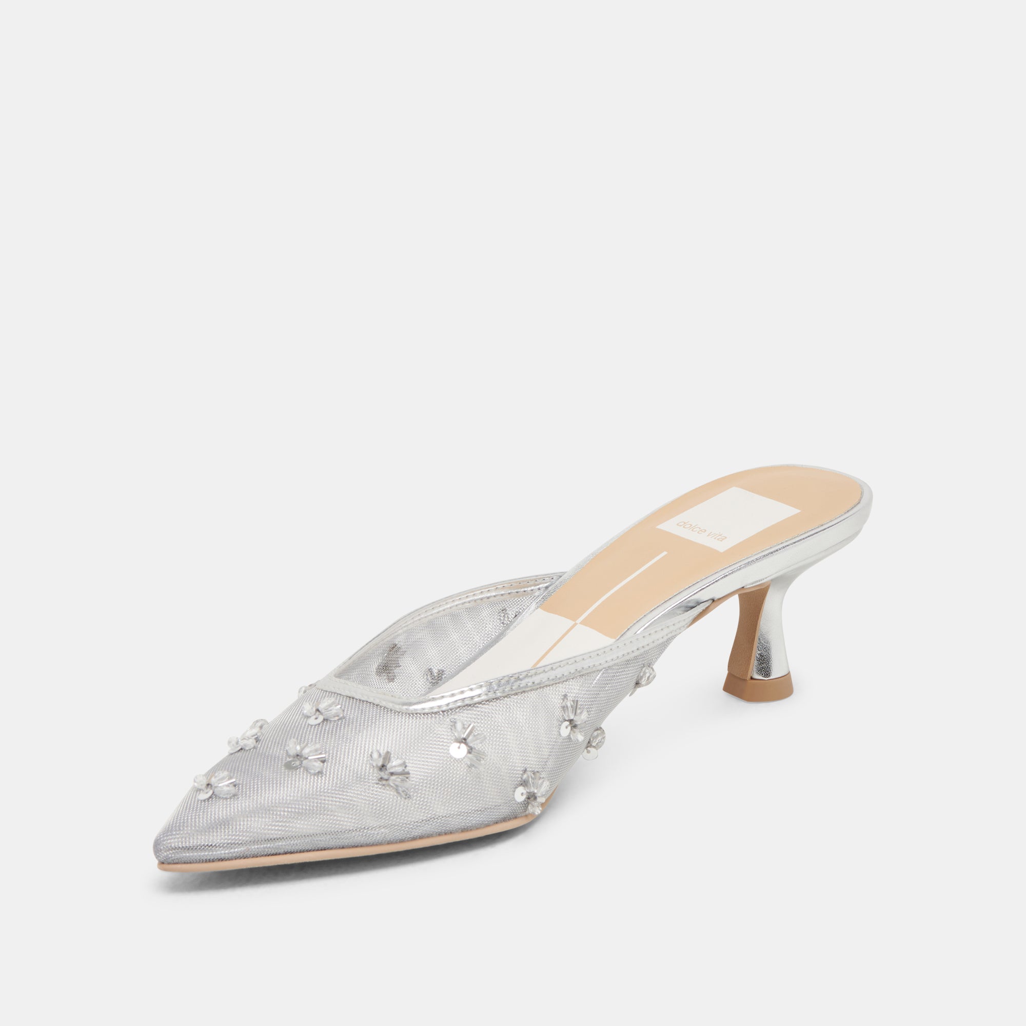 CLARA Women's Wide Heel Sandals - Silver Mesh Strappy Heels for Summer, Parties & Weddings