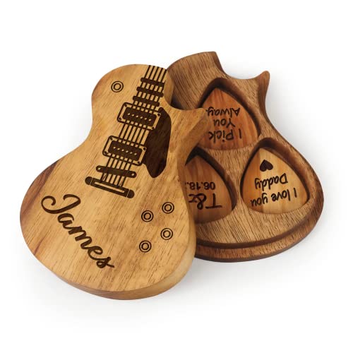 Custom Wooden Guitar Pickup Stand with 3 Pieces - Personalized Engraved Name/Text Guitar Accessory Case - Perfect Gift for Guitarists, Boyfriend, Dad, Friend or Son - Ideal for Home Studio, Stage Performances & Music Practice