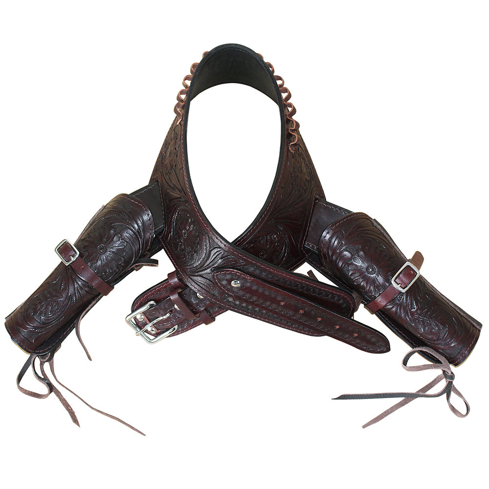 Hilason Western Double Hand Gun Holster Rig for 44/45 Cal - Premium Leather Cowboy Style Belt - Perfect for Cowboy Action Shooting, Reenactments & Western Costume Accessories