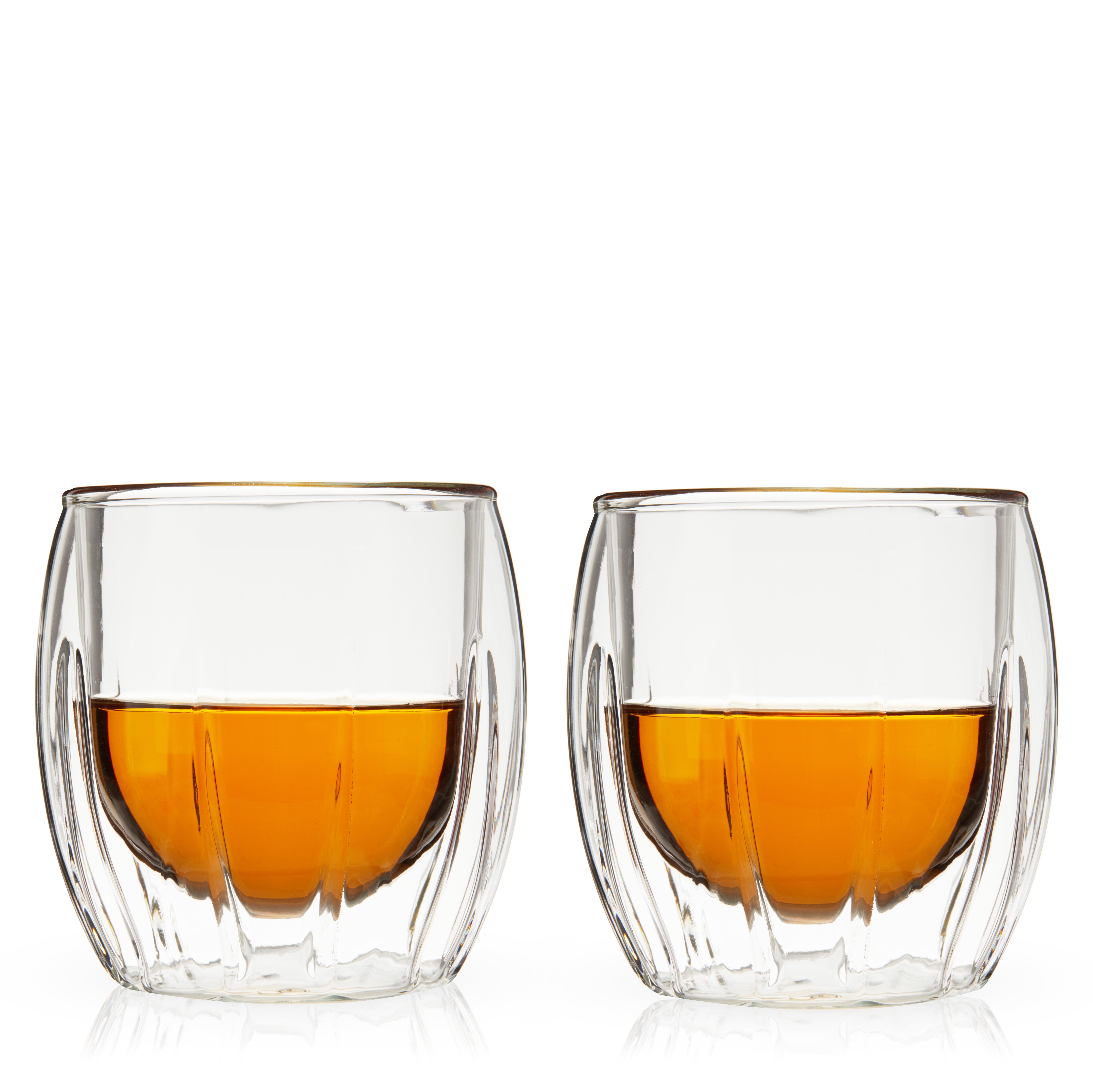 Premium Double Walled Whiskey Glasses Set of 2 - Shatter-Resistant Crystal Clear Tumblers for Scotch, Bourbon & Cocktails - Perfect for Home Bar, Gifts & Entertaining
