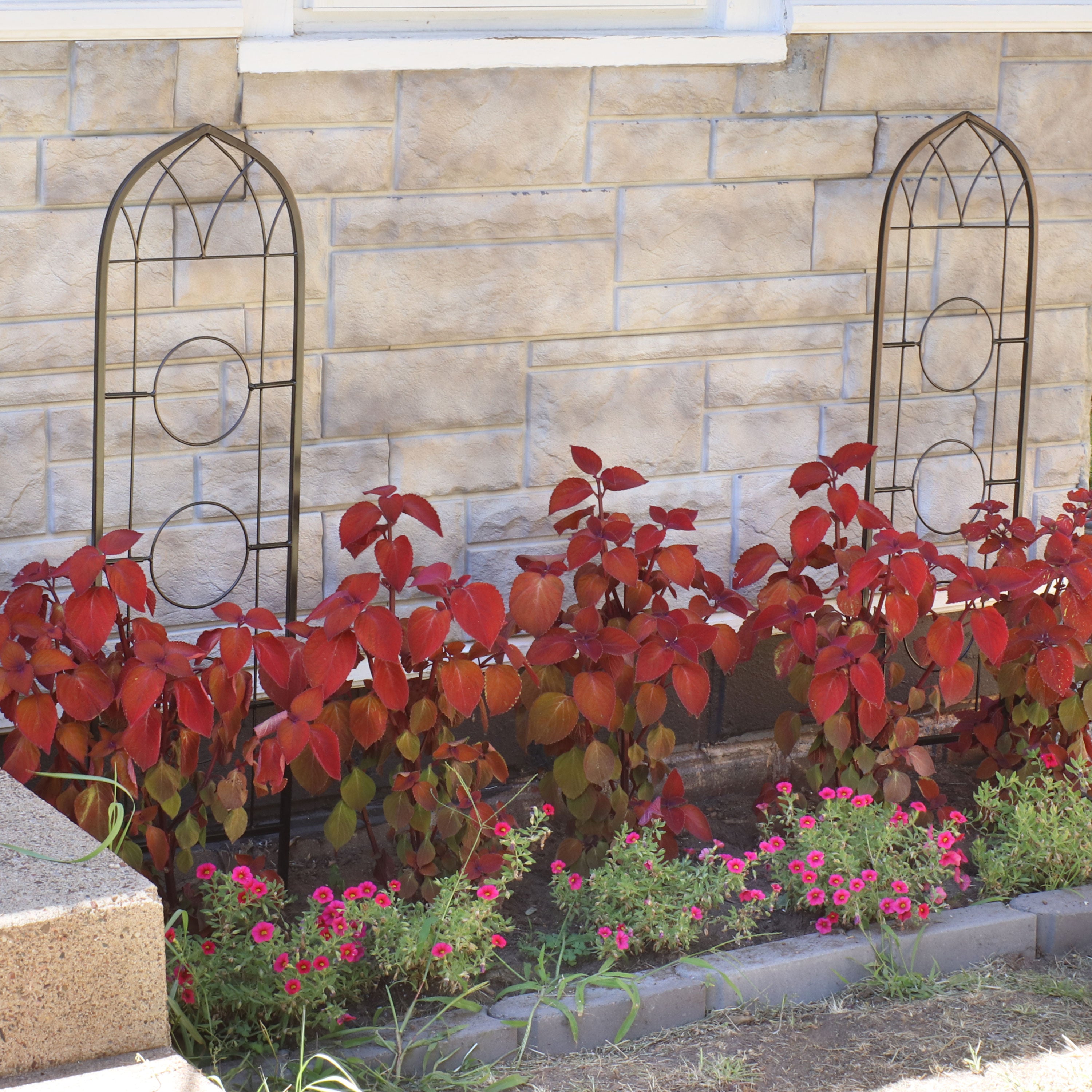 Sunnydaze 2-Piece Arched Garden Trellis with Folding Flowerpot Supports - Sturdy Metal Plant Climbing Frame for Vines, Roses & Outdoor Decor - Perfect for Patio, Backyard & Garden Landscaping