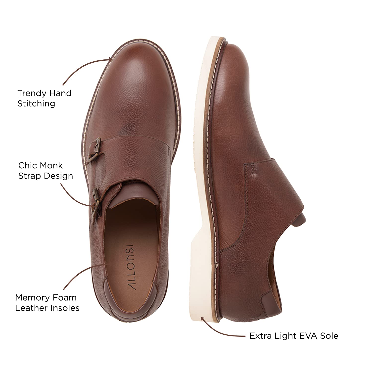 Premium Genuine Leather & Suede Men's Monk Strap Dress Shoes - Handcrafted Luxury Formal & Casual Footwear with Lightweight EVA Sole - Perfect for Office, Weddings & Business Events