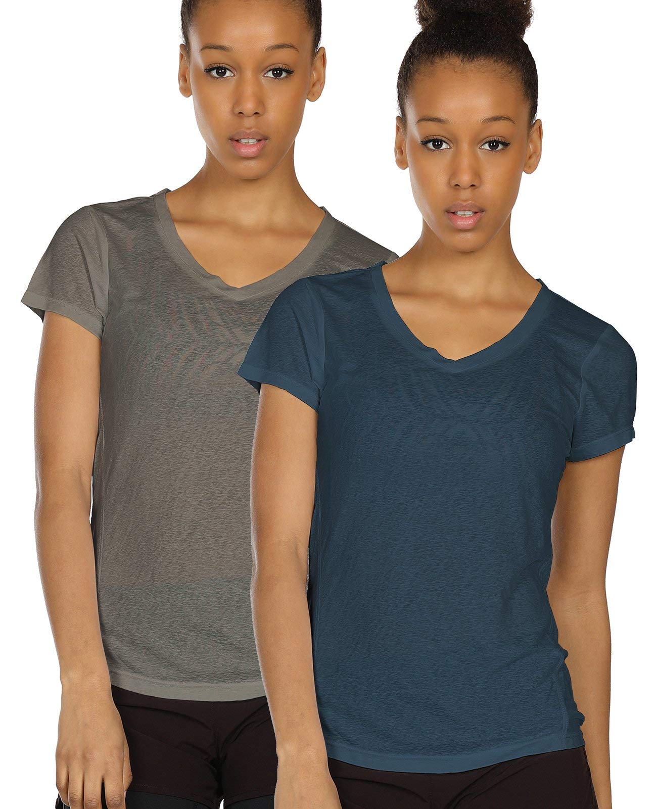 Icyzone Women's Activewear Yoga Tops - V Neck Open Back Workout T-Shirts for Fitness & Gym (Pack of 2) | Breathable & Stretchy for Yoga, Running & Daily Wear