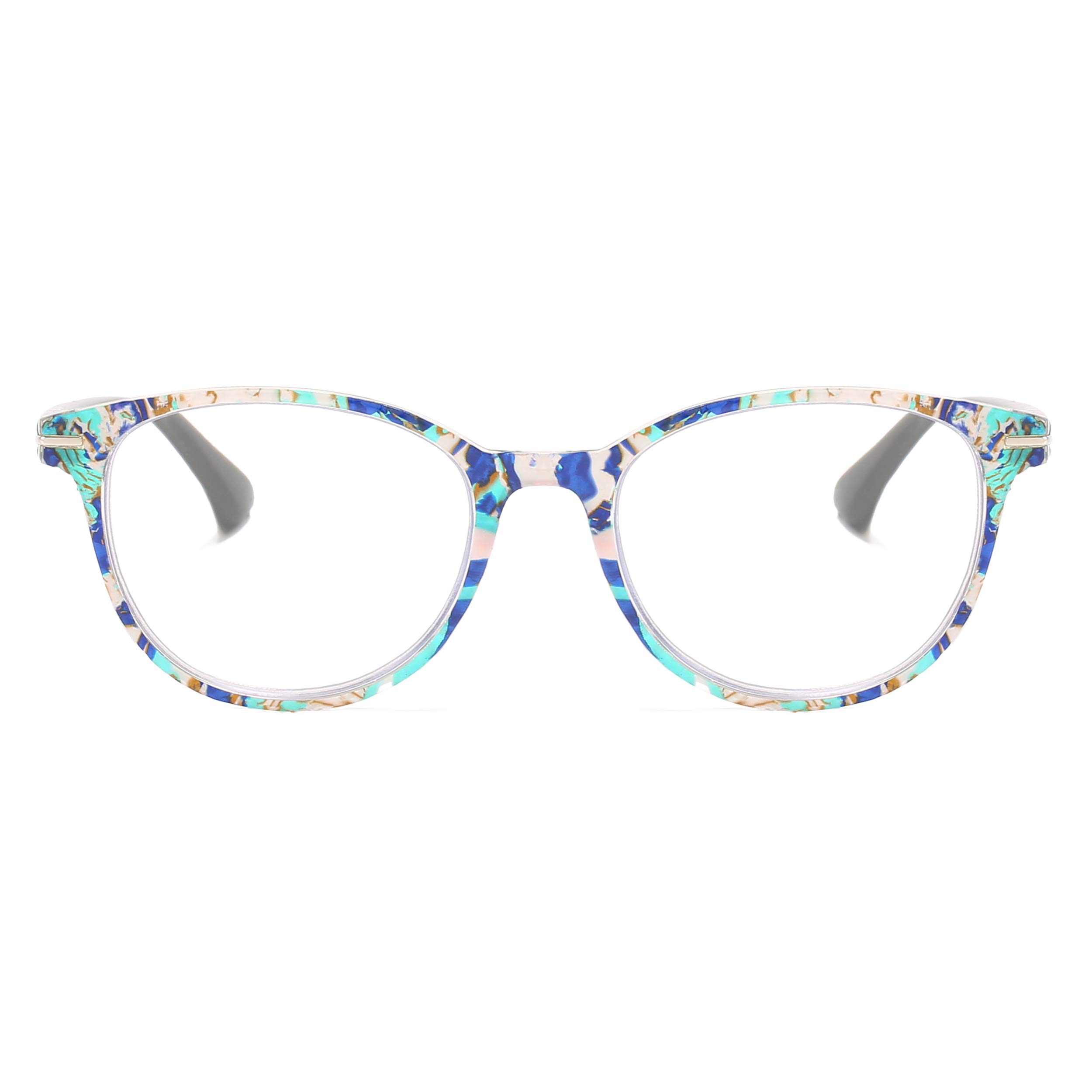 Blue Light Blocking Reading Glasses for Women - Spring Hinge Round Floral Frame with Anti-Glare Coating | Perfect for Computer Work, Reading & Screen Time