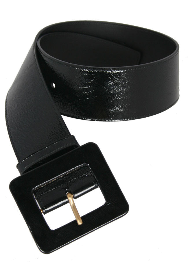 Black Patent Leather Square Waist Belt for Women - Stylish Fashion Accessory for Dresses, Jeans & Office Outfits