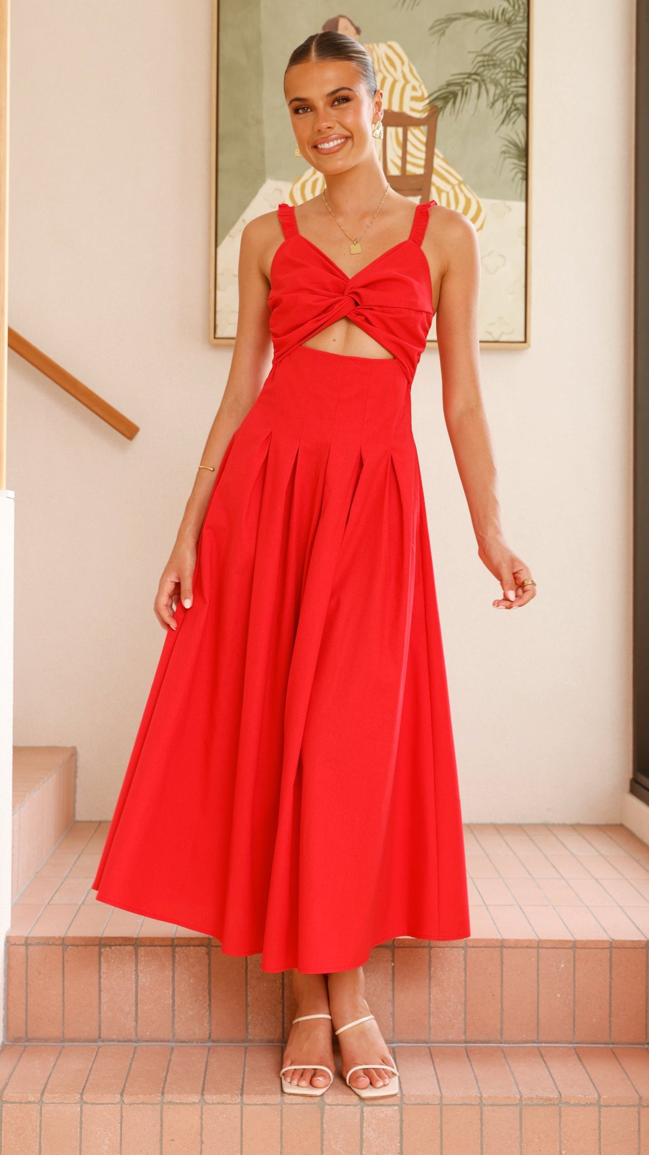 Bryce Maxi Dress for Women - Flowy Long Summer Dress in Red | Perfect for Beach, Vacation, and Casual Outings