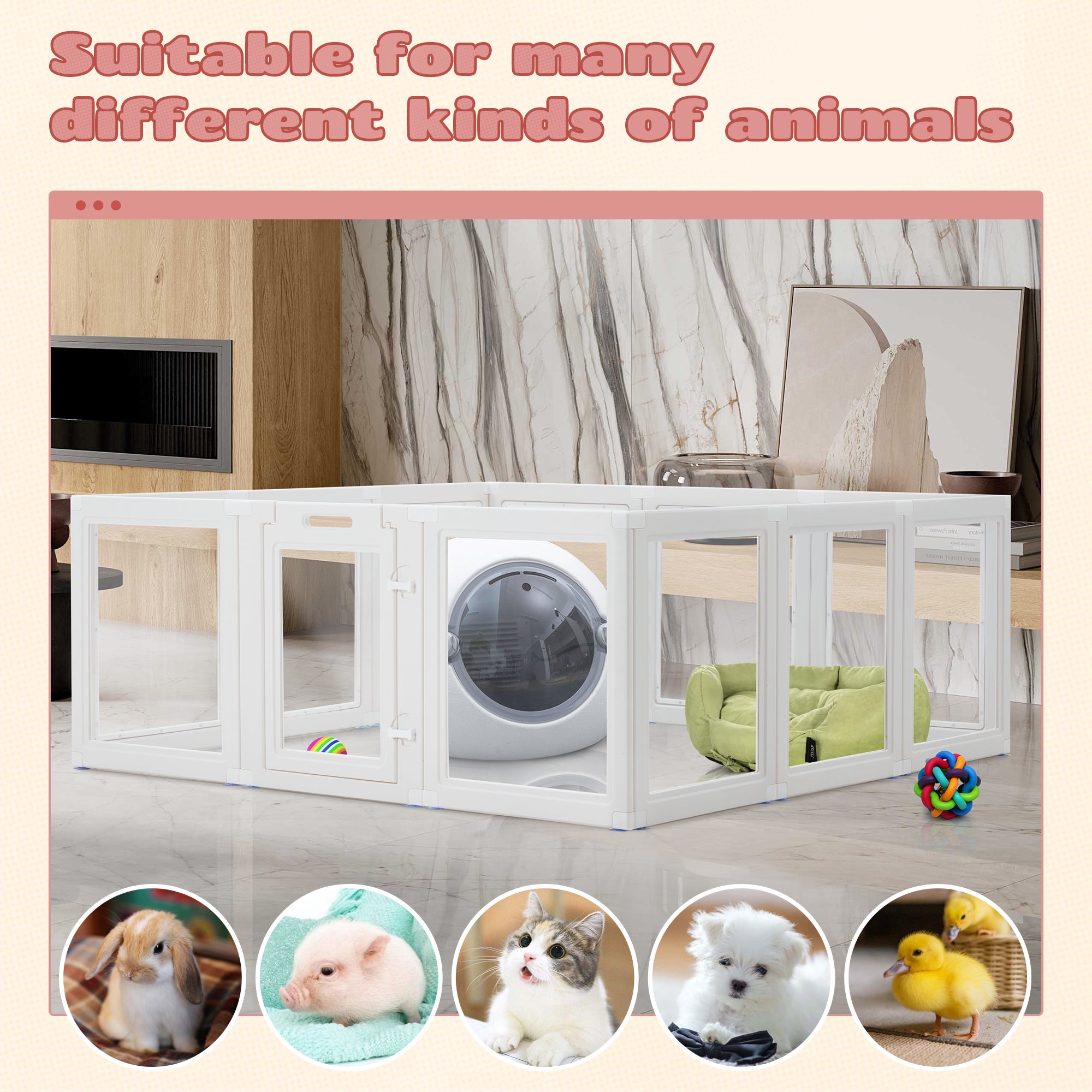EROMMY 12-Panel Plastic Dog Playpen with Door - Portable & Foldable Puppy Fence for Indoor/Outdoor Use - White Pet Exercise Pen (24