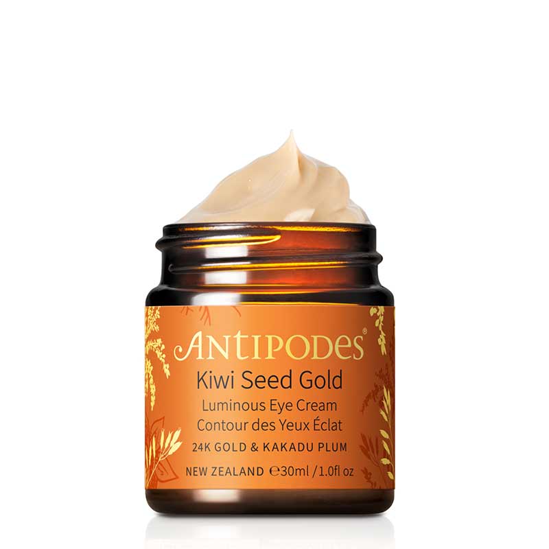 Antipodes Kiwi Seed Gold Luminous Eye Cream - Brightening & Hydrating Under Eye Treatment for Dark Circles & Wrinkles | Perfect for Nighttime Skincare Routine & Travel
