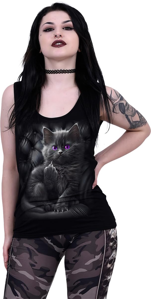 Cattitude Spiral Razor Back Top - Black Gothic Punk Women's Fashion Top for Concerts & Nightlife