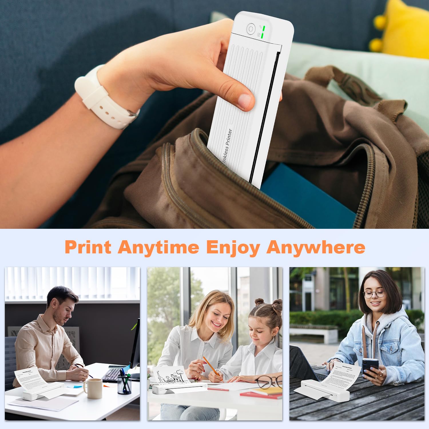 PhoFuta A4-300DPI Portable Bluetooth Printer | Mini Thermal Printer for Plain Paper | Wireless Mobile Printer Compatible with Android & iOS (White with Storage Box) | Perfect for Home Office, Travel & On-the-Go Printing Needs