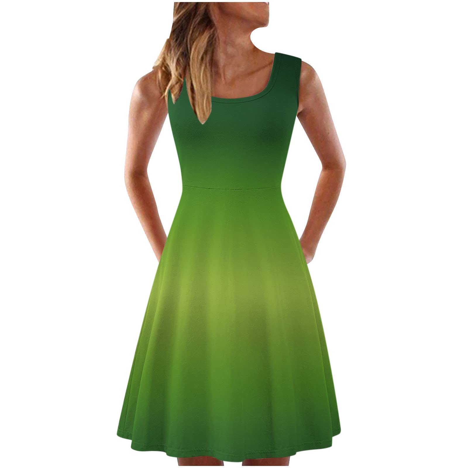 Women's Tie-Dye Rainbow Print Summer Dress - Sleeveless Loose Pleated Sun Dress for Casual Wear, Beach Vacation & Outdoor Activities