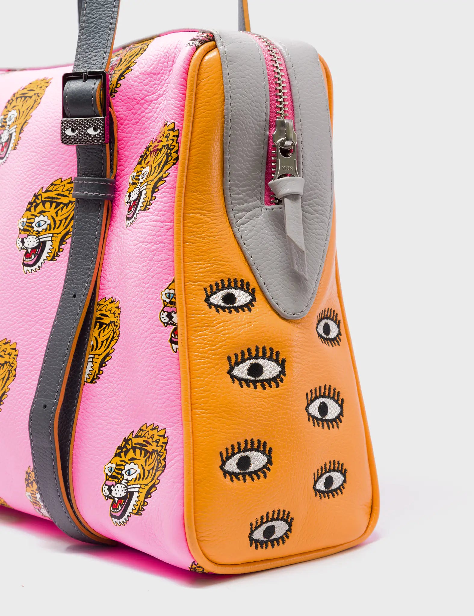 Esther Bubblegum Pink Satchel Bag with Blazing Tiger Print - Trendy Women's Crossbody Purse for Casual Outings & Date Nights