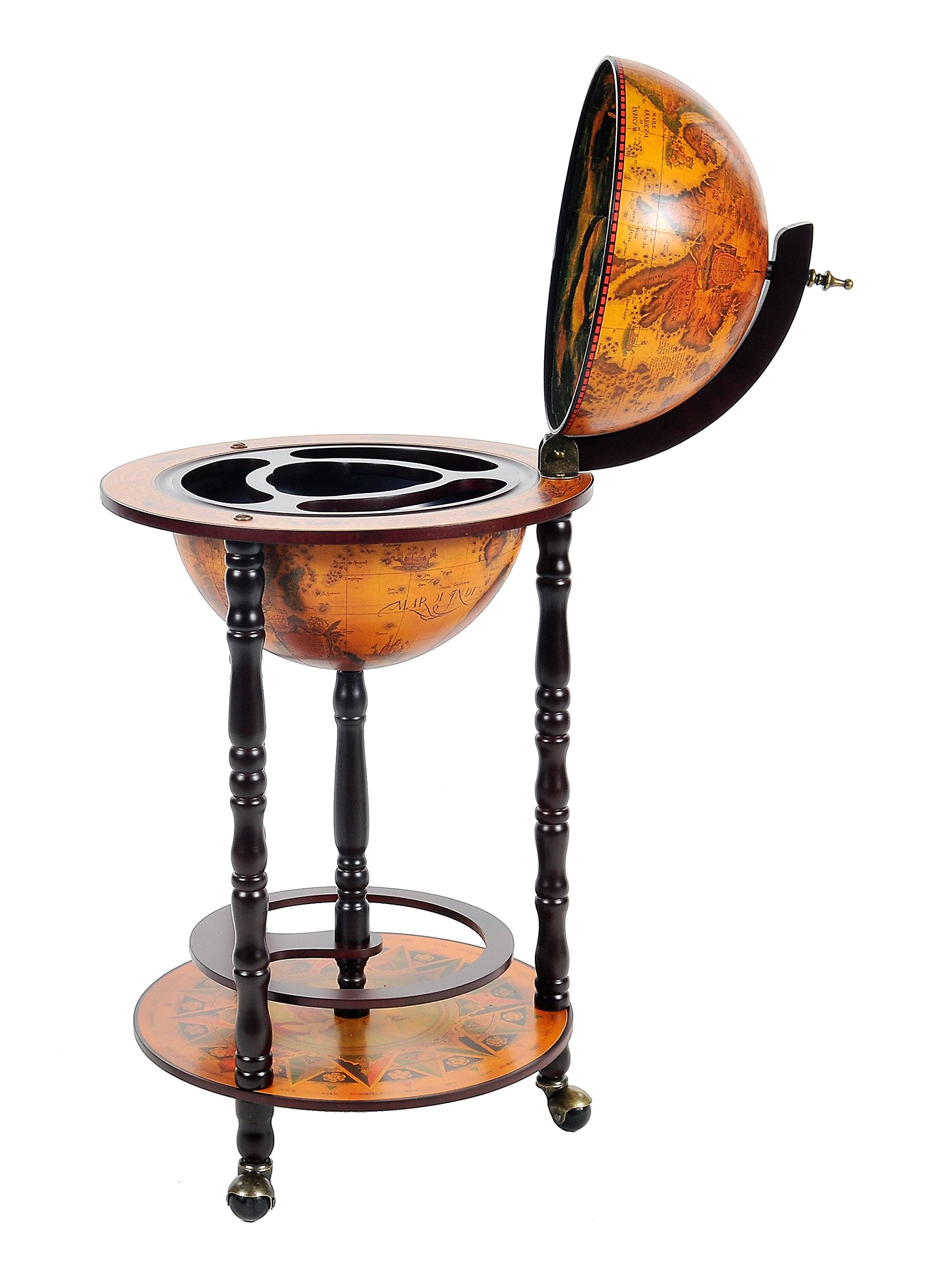 Vintage Globe Bar Table with 4-Leg Stand - 30mm Red Wooden Drink Cabinet - Perfect for Home Bars, Man Caves & Retro Decor