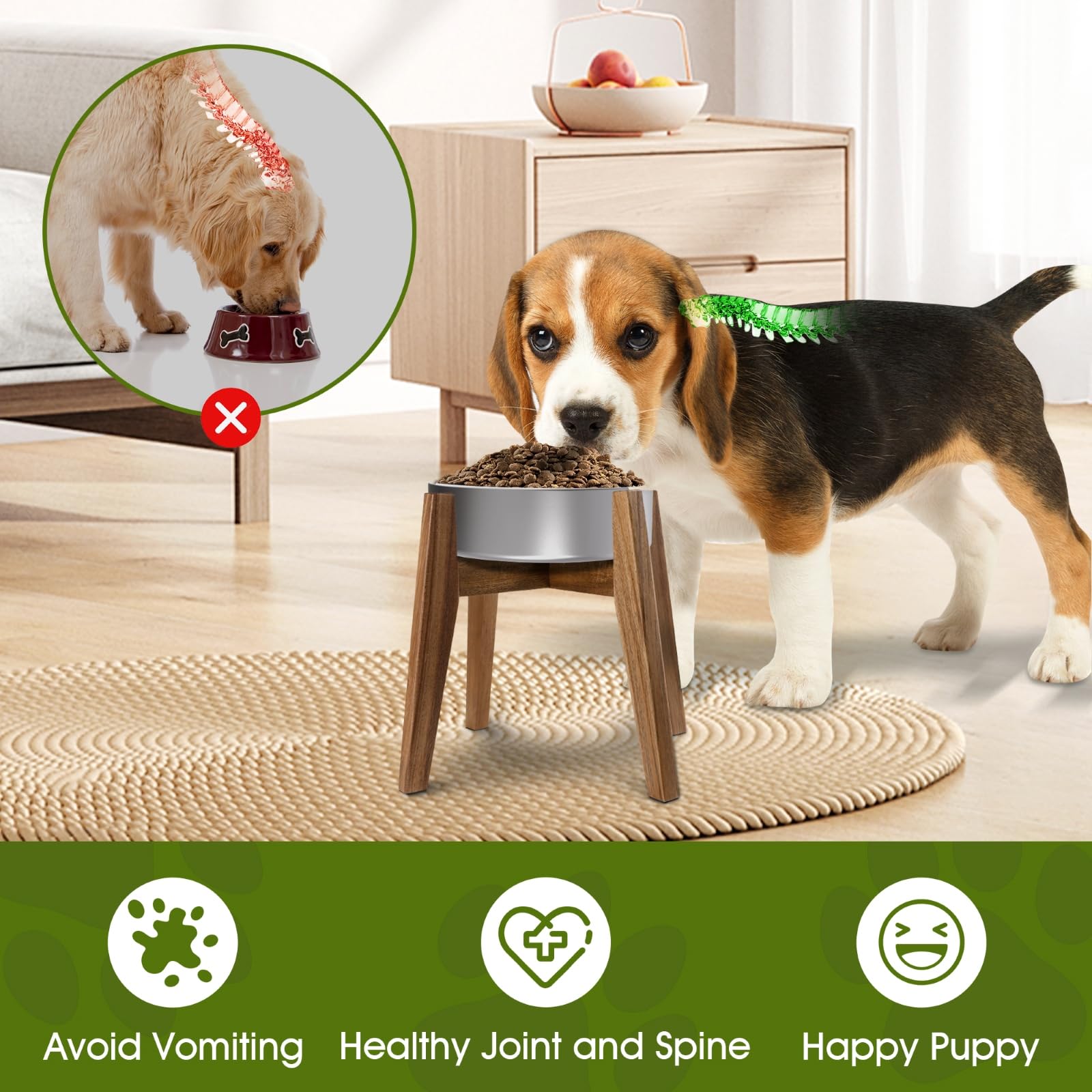 Elevated Dog Bowl Stand for Medium Dogs - Wooden Slow Feeder with Adjustable Height (Fits 9