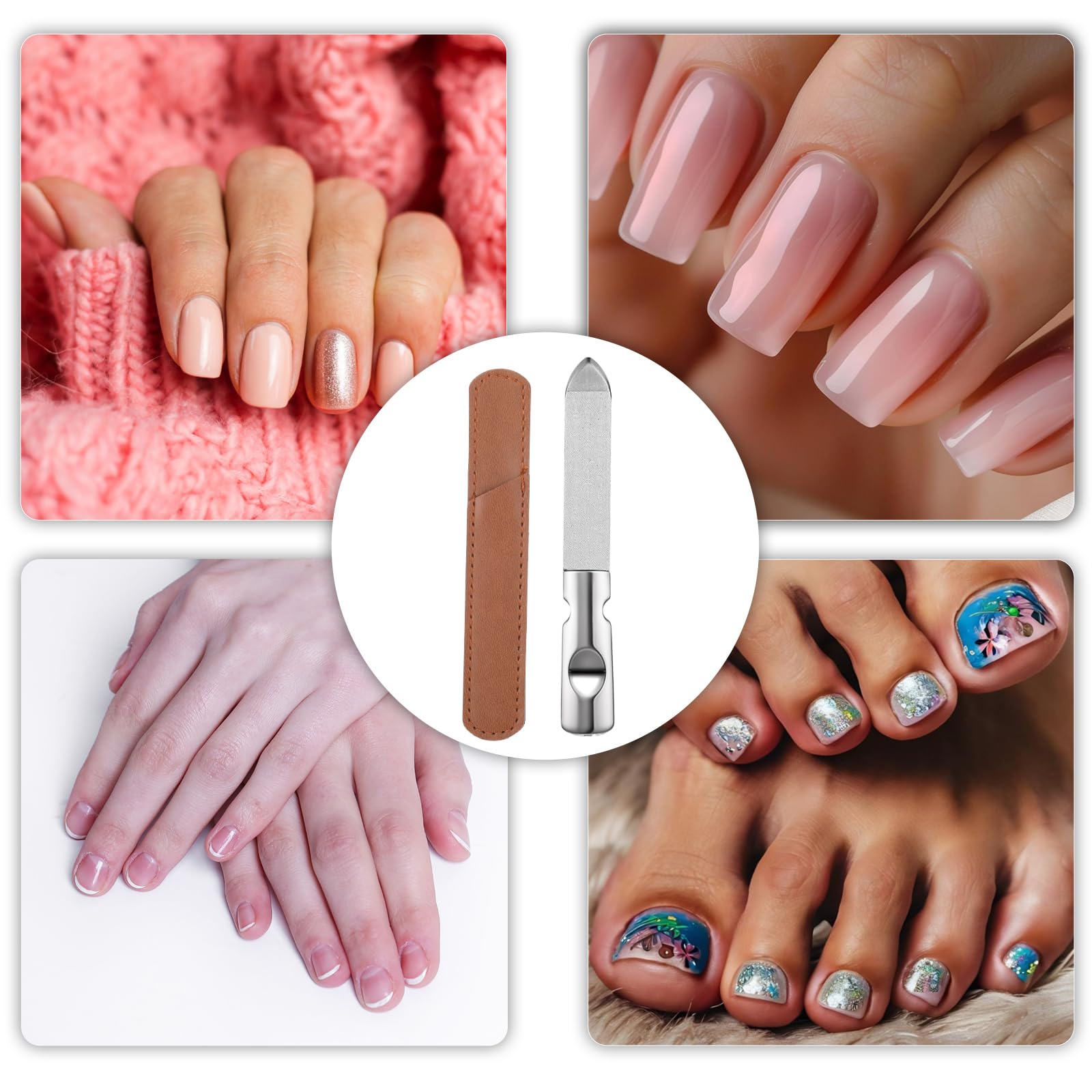 Professional Stainless Steel Nail File for Natural Nails - Double Sided Anti-Slip Nail Filer with PU Leather Case | Perfect for Manicures, Pedicures & At-Home Nail Care