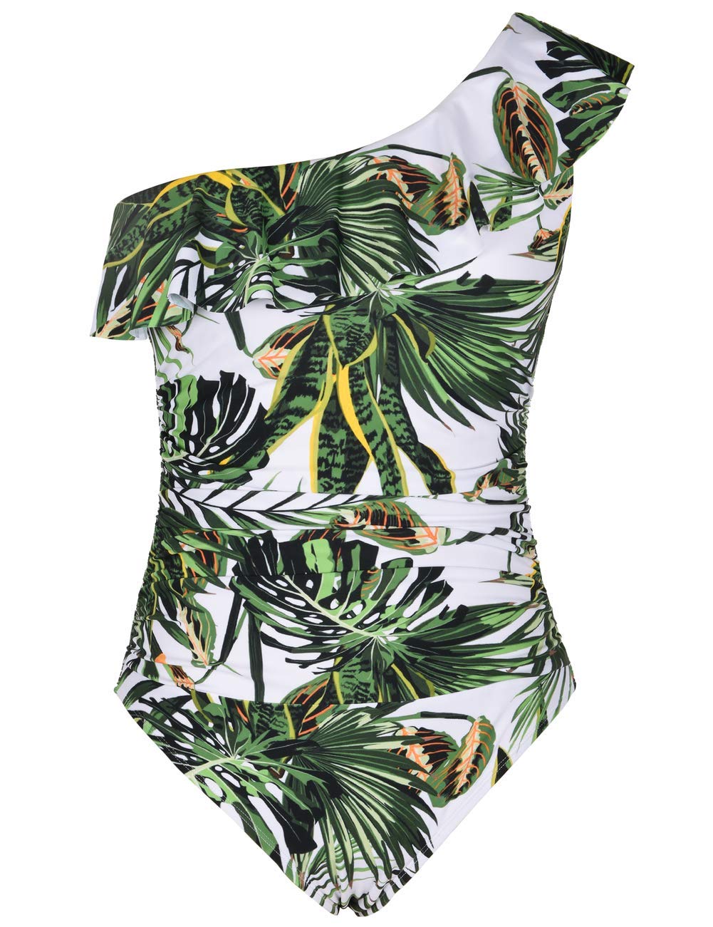 Hilor Women's One Shoulder Asymmetric Ruffle Monokini Swimsuit - Sexy One Piece Bathing Suit for Beach, Pool & Vacation | Plus Size Swimwear for Women