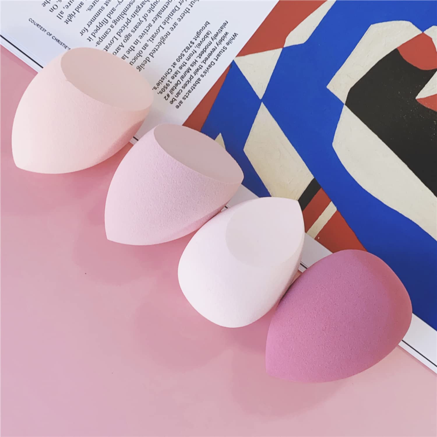 LIKAOR 4-Piece Makeup Sponge Set - Dry & Wet Beauty Blender for Foundation, Concealer & Powder - Soft Cosmetic Sponge with Beveled Edge - Perfect for Flawless Makeup Application (4Pcs, Pink Box) - Ideal for Daily Makeup, Travel & Professional Use