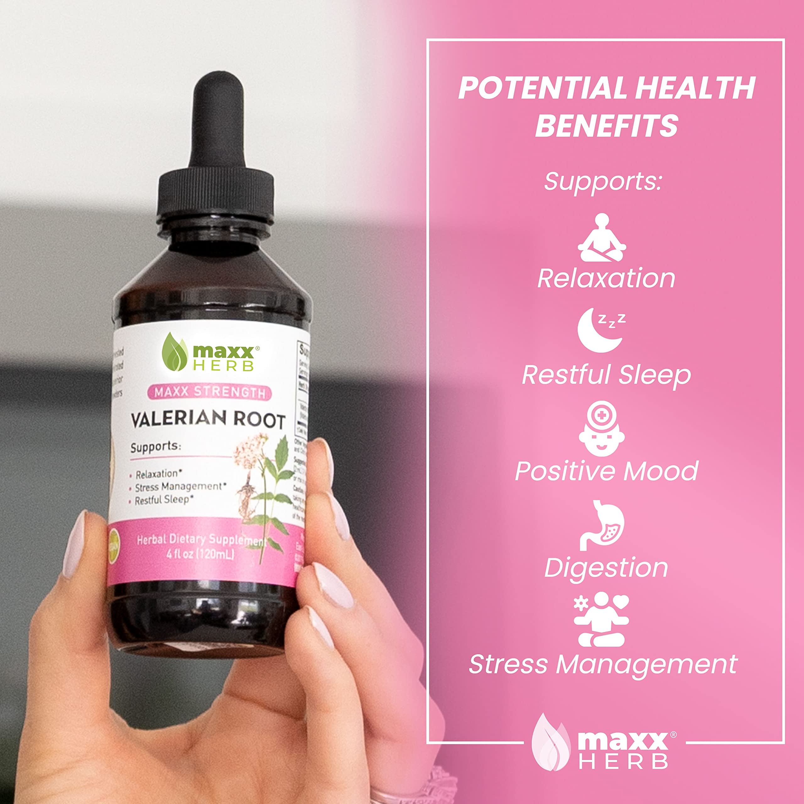 Maxx Herb Valerian Root Extract - Max Strength Liquid Supplement for Relaxation & Sleep Support, Alcohol-Free, Fast Absorption, 4 Bottles (4 Oz Each, 240 Servings) - Perfect for Nighttime Stress Relief & Natural Sleep Aid