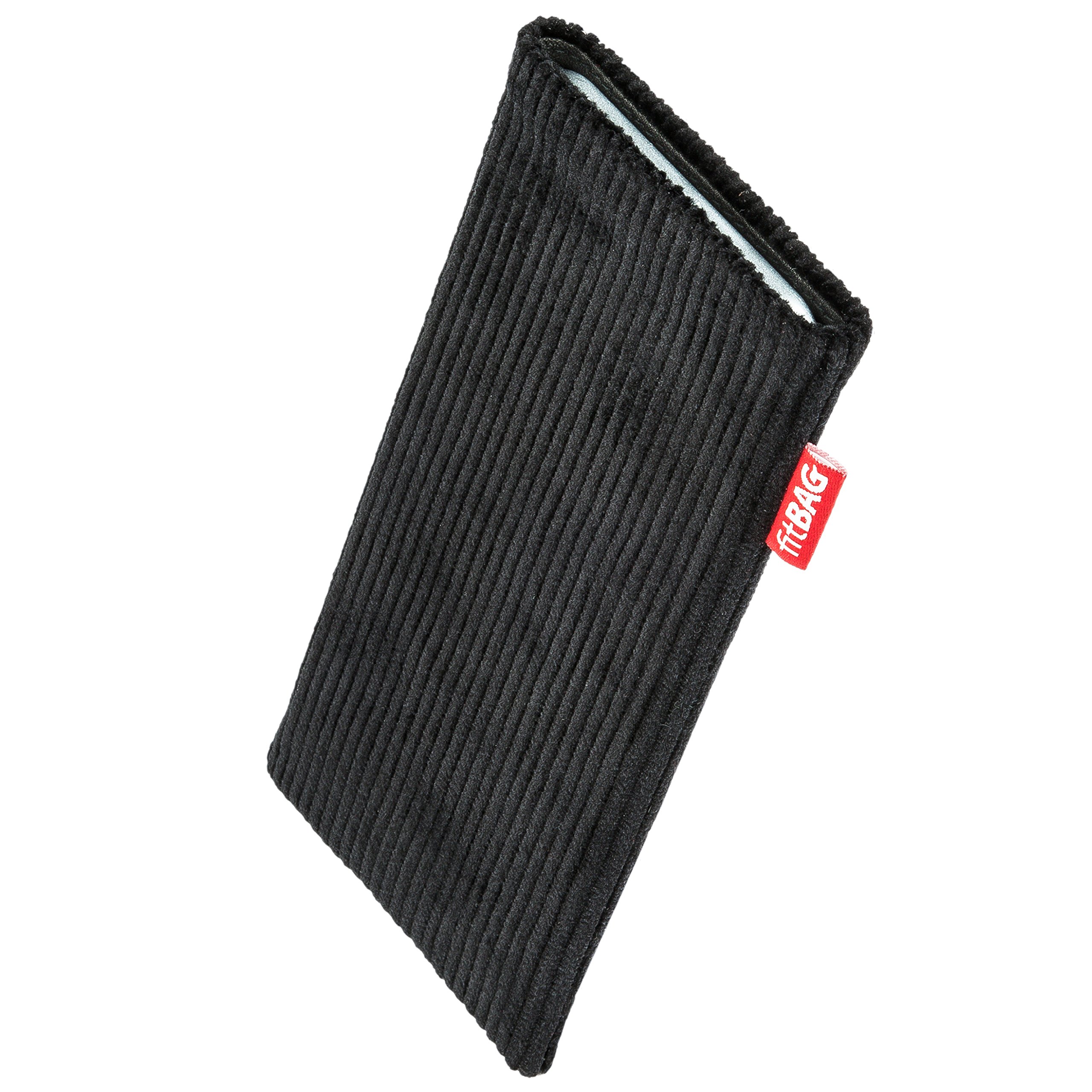 Custom Corduroy Pouch for HTC Pixel XL - Retro Black Sleeve with Microfiber Lining for Screen Cleaning & Protection
