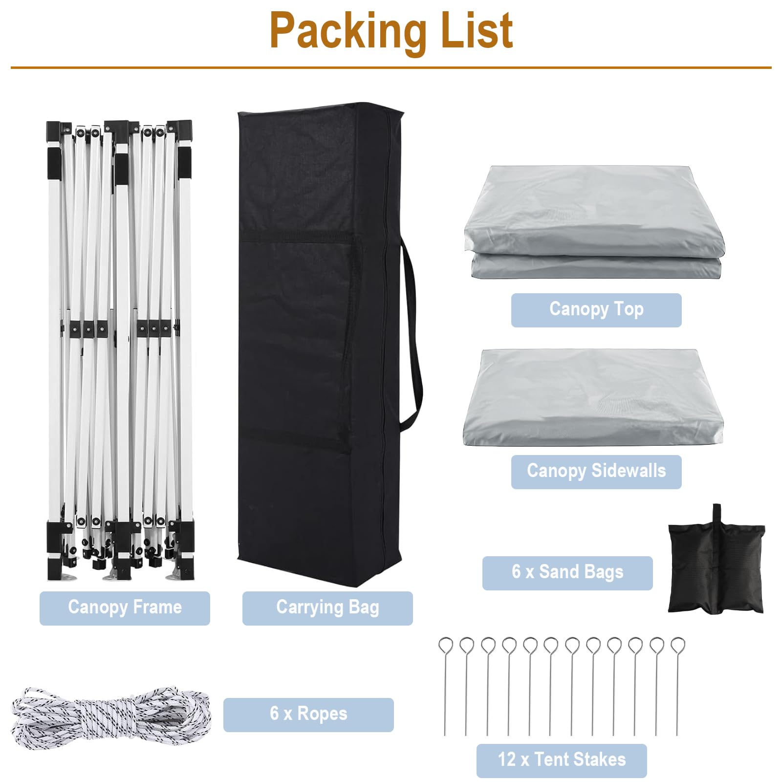 SEALAMB 10x20FT Heavy Duty Commercial Canopy Tent - Waterproof Instant Pop Up Gazebo with 6 Removable Sidewalls & Carry Bag - Perfect for Outdoor Events, Camping, Weddings, Parties, and Patio Gatherings