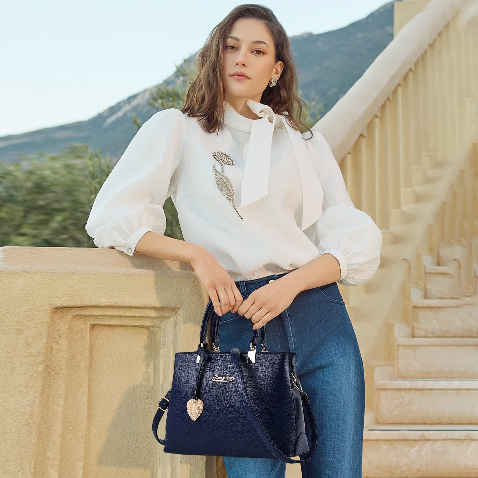 NICOLE & DORIS Women's Fashion Shoulder Handbag - Navy Blue Tote Purse for Work, Travel & Everyday Use