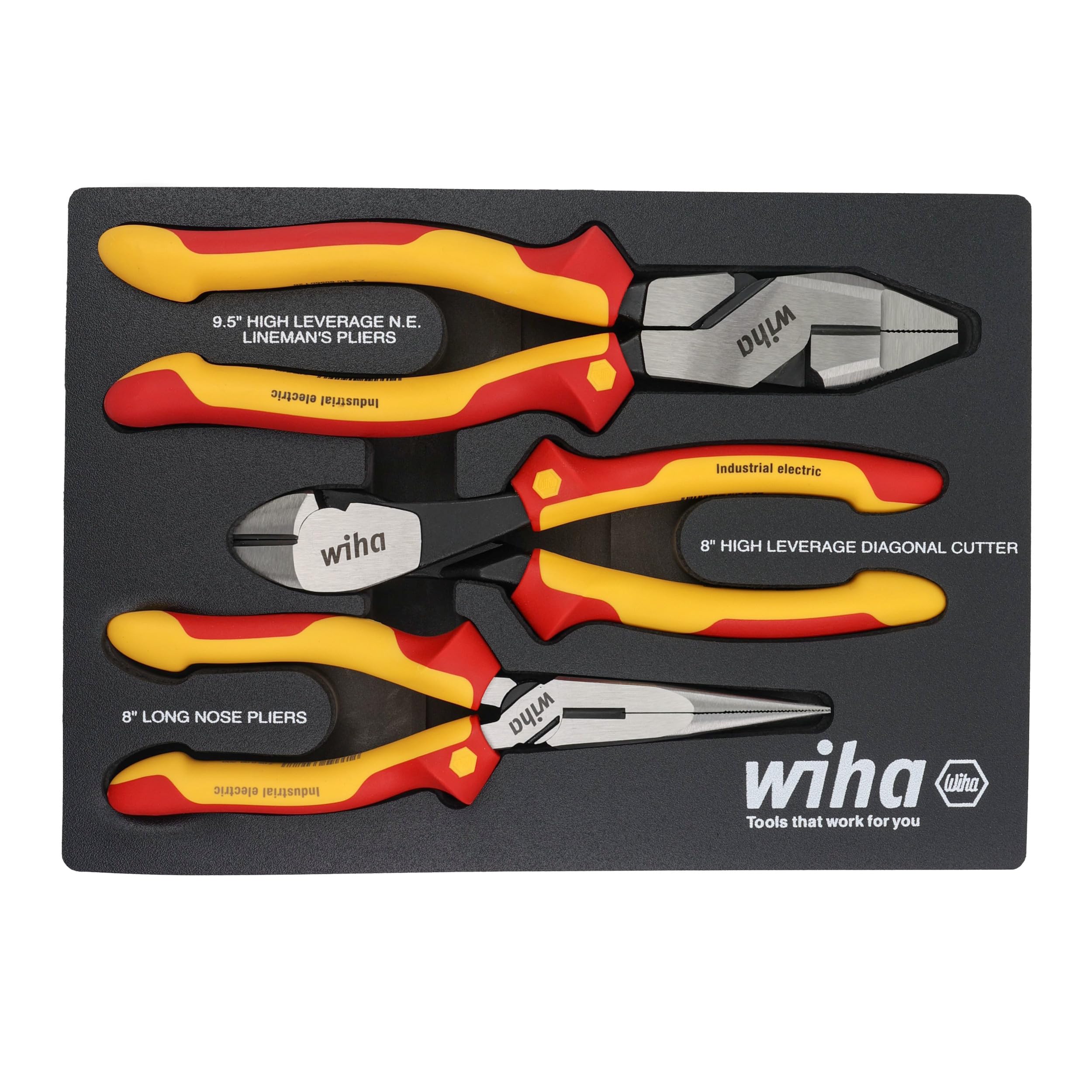 Wiha 32960 3-Piece Insulated Pliers and Cutters Set - Professional Electrical Tool Kit for Electricians, DIY Home Repairs & Industrial Maintenance