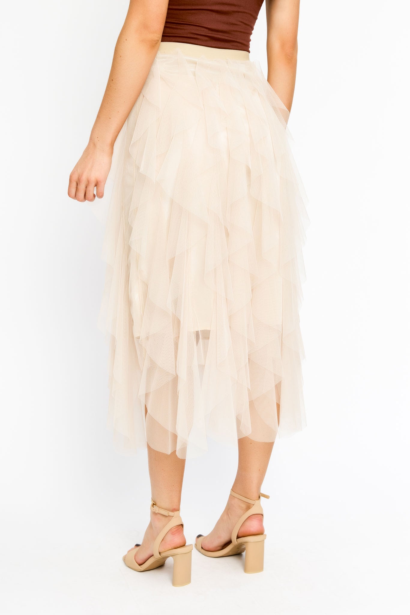 Elegant Ruffled Mesh Midi Skirt for Women - Flowy A-Line Party Dress with Tiered Layers | Perfect for Weddings, Date Nights & Summer Outfits