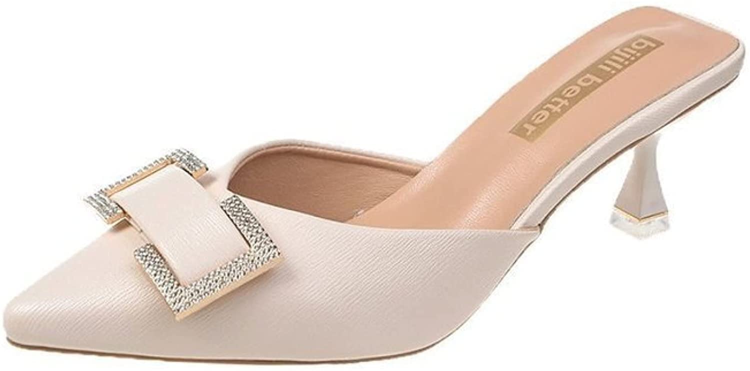 LINNE Women's Kitten Heel Mules - Slip On PU Leather Sandals with Pointed Toe | Vintage Elegant Dress Shoes for Party, Wedding & Outdoor Events