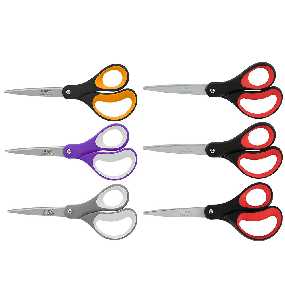 LIVINGO 6-Pack 8 Inch Multipurpose Scissors - Titanium Coated Sharp Blades for Office, Sewing, Fabric, Craft & DIY Projects | Soft Grip Comfort Handles | Ideal for Home, School, Workplace & Art Studio Use