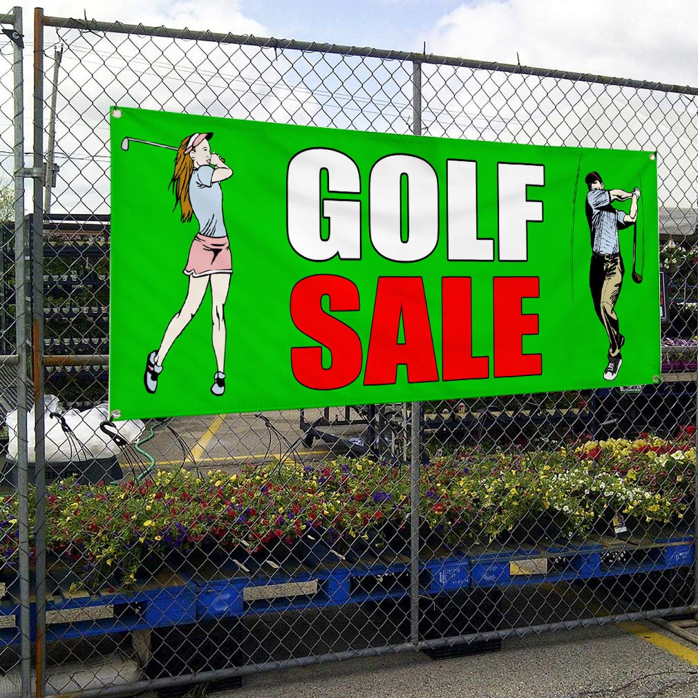 **Heavy-Duty Vinyl Banner 48x96 Inches - Weatherproof Outdoor Business & Golf Sale Sign with 8 Grommets - Perfect for Yard, Storefront & Event Advertising**    *(场景: Ideal for promotions, sports events, retail sales, and outdoor business displays.)*