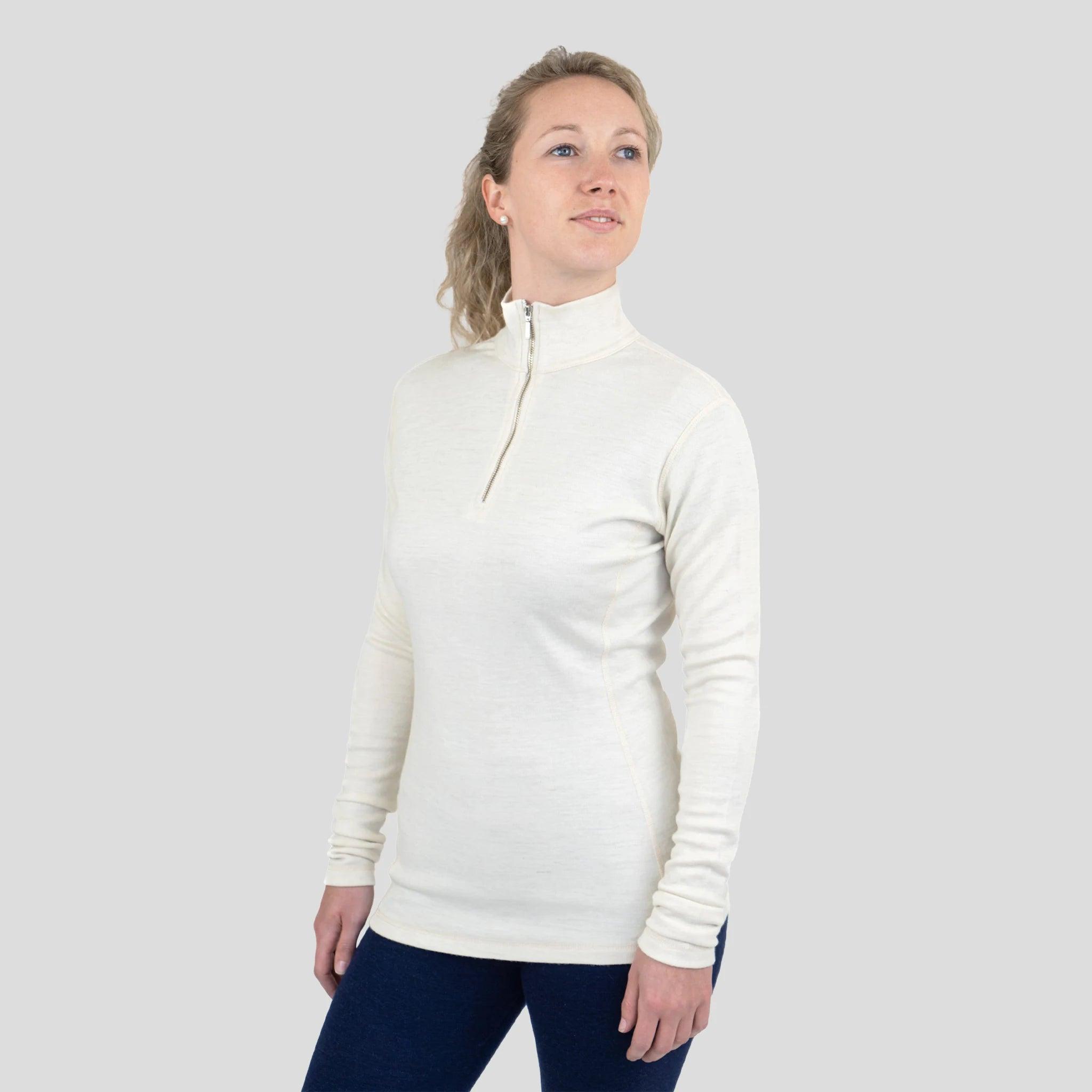 Women's 300 Lightweight Alpaca Wool Base Layer - Half Zip Thermal Top for Hiking, Skiing & Winter Outdoor Activities