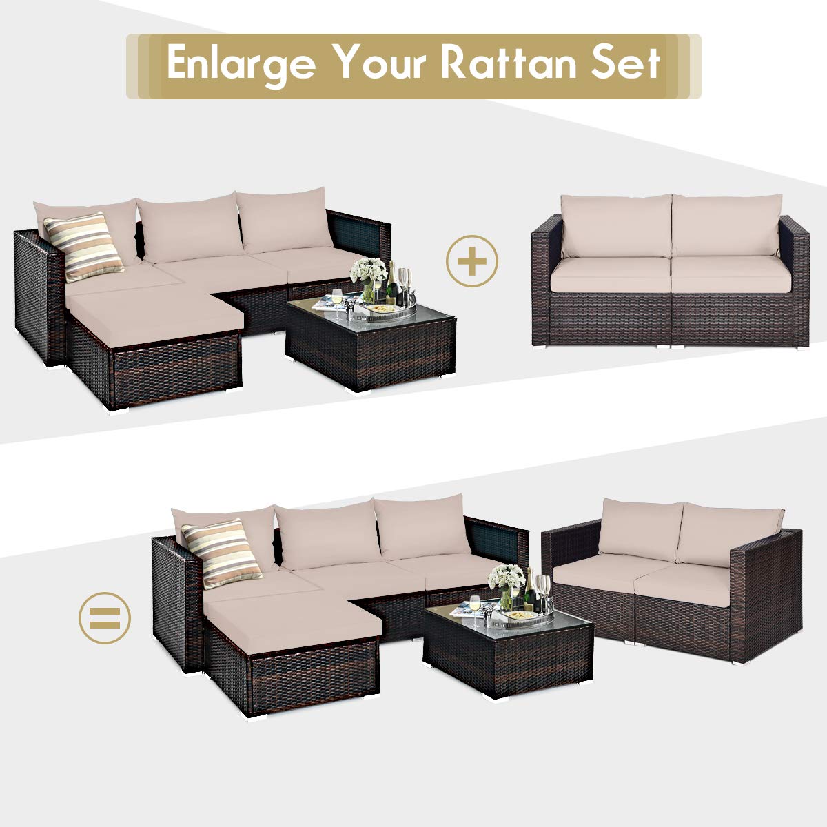 Tangkula 2-Piece Wicker Loveseat Set with Removable Cushions - Outdoor Patio Furniture Rattan Sofa for Balcony, Deck, Garden & Poolside - Perfect for Relaxing, Entertaining and Sunbathing