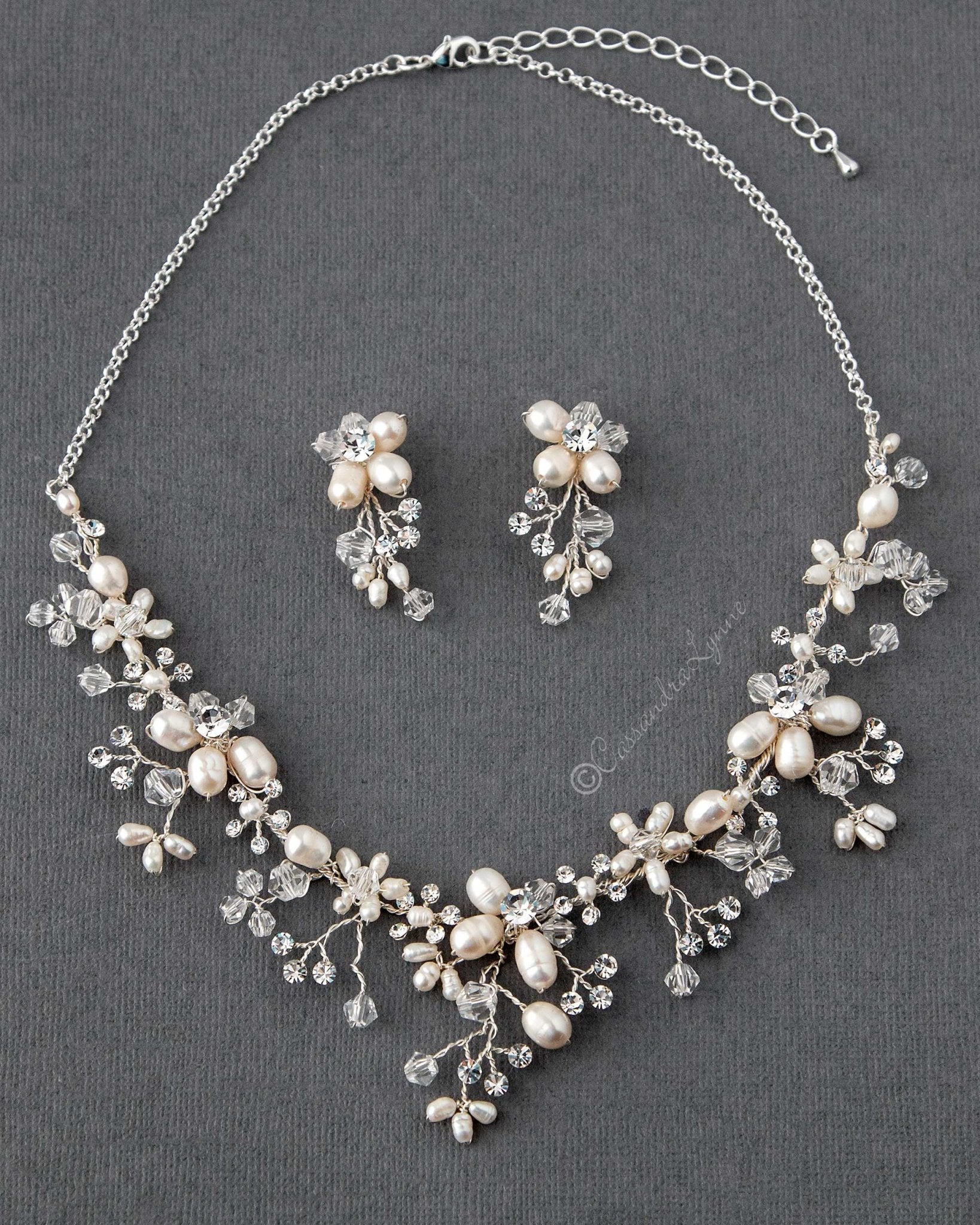 Handmade Pearl and Crystal Bridal Necklace Set - Elegant Wedding Jewelry for Brides, Bridesmaids & Formal Occasions | Perfect for Weddings, Prom & Evening Events