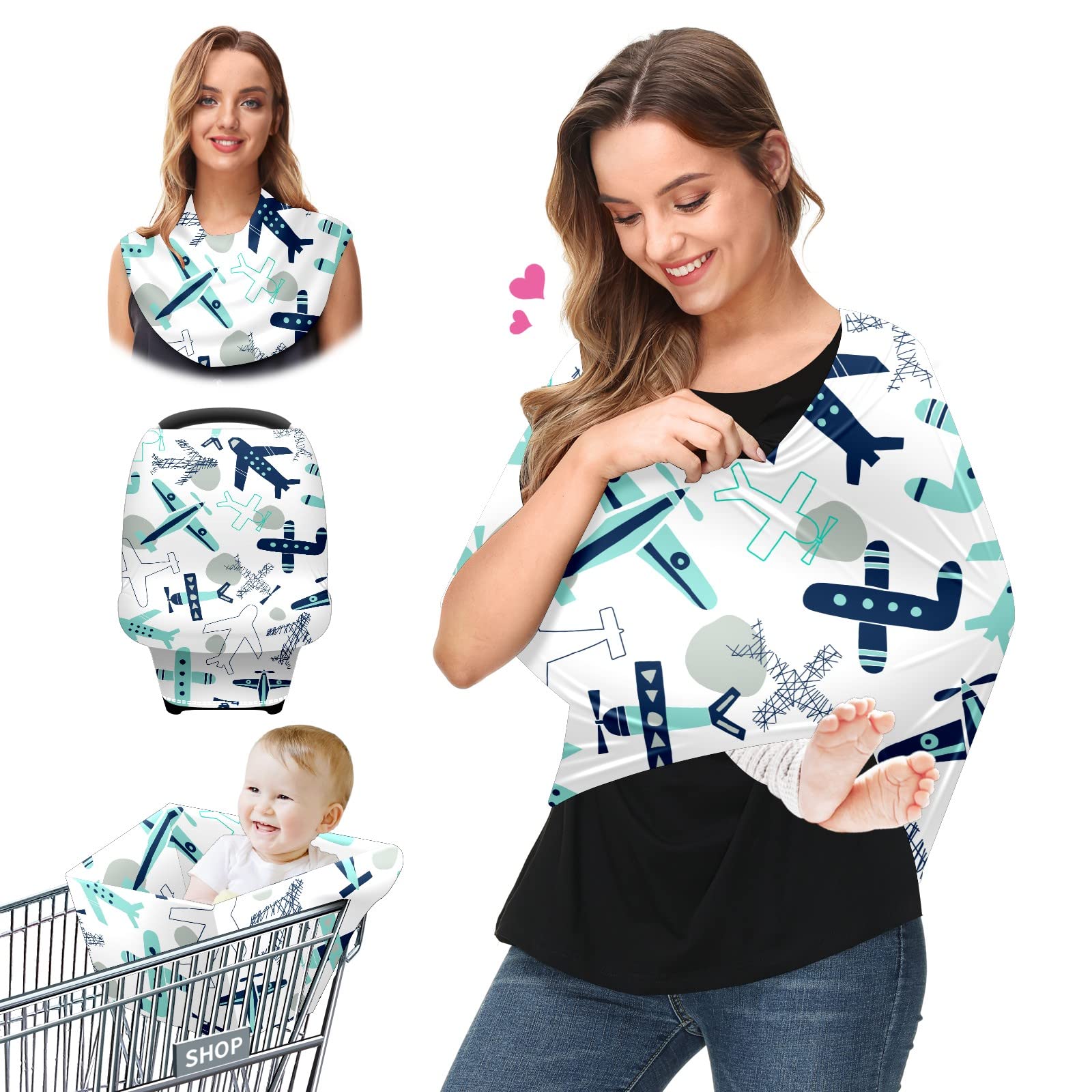 Breathable Stretchy Baby Car Seat Cover & Nursing Scarf - Universal Infant Car Canopy for Boys & Girls | Airplane, Stroller & Breastfeeding Protection | Soft Multi-Use Car Seat Canopy for Travel & Daily Use
