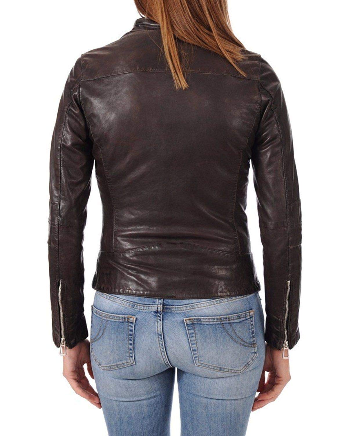 Stylish Women's Leather Motorcycle Jacket - Quilted Bomber Biker Jacket for Women, Dark Brown Genuine Leather Outerwear - Perfect for Riding, Casual Wear & Night Out