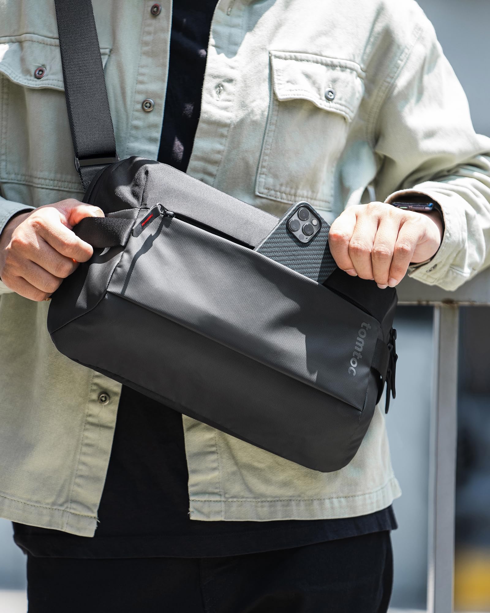 tomtoc 11 Inch iPad Sling Bag - Compatible with 2025 iPad A16, iPad Air M3 & M2, iPad Pro M4, M2 & M1 - Water-Resistant Crossbody Chest Bag for Men & Women - Perfect for EDC, Tactical Use, Travel, Work, Gym & Sports