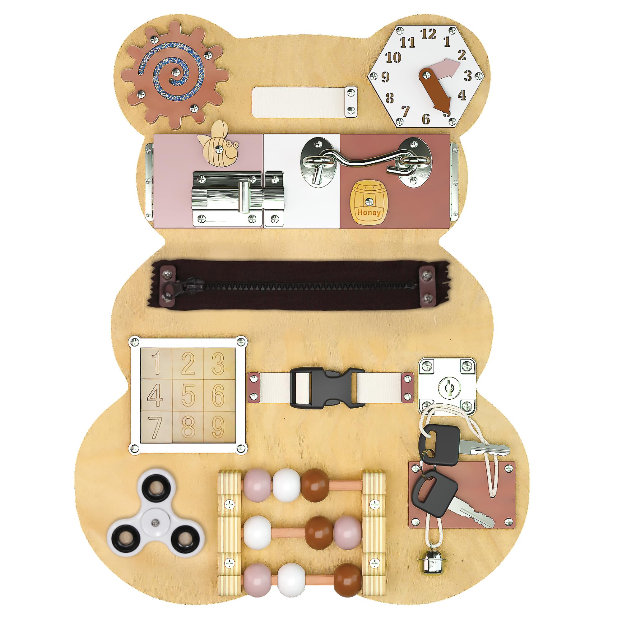 Montessori Busy Board for Toddlers - Sensory Activity Toy with Bear Shape, Car & Airplane Travel Games - Quiet Learning Tool for Autism Kids | Perfect for Airplane Travel, Road Trips & Home Playtime