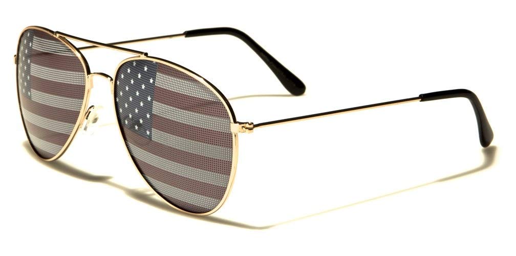 Metal USA Flag Aviator Sunglasses with Black Lenses - Polarized UV Protection for Men & Women - Perfect for Driving, Beach, and Outdoor Activities