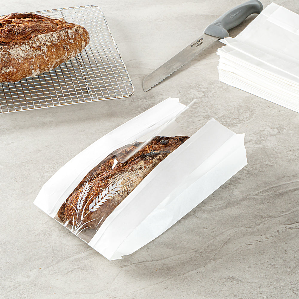 Premium White Micro-Perforated Bread Bags - Greaseproof, Wheat Pattern Design (5.75