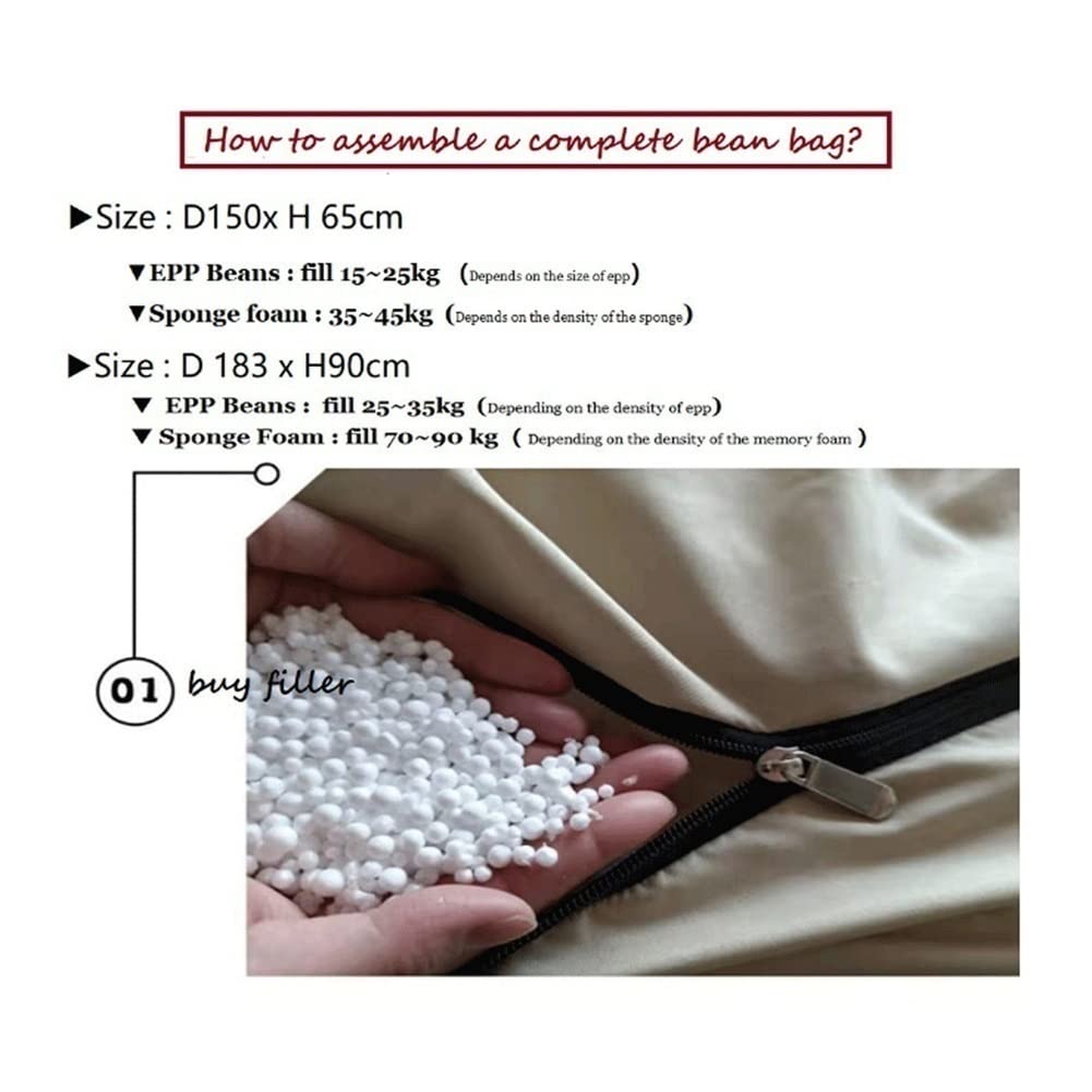 7ft Giant Bean Bag Cover - Suede & Fluffy Fur Sofa Chair Cover for Adults, Extra Large Portable Lazy Sofa Bed Replacement (Light Grey) - Perfect for Living Room, Bedroom, Game Room & Dorm Relaxation