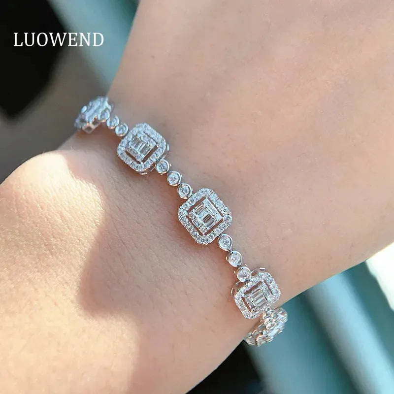 18K White Gold Diamond Bracelet for Women - 2.45 Carat Real Natural Diamonds, Luxury Geometric Design Jewelry Gift for Anniversary, Wedding & Senior Banquet | Elegant Evening Wear & Special Occasion Accessory