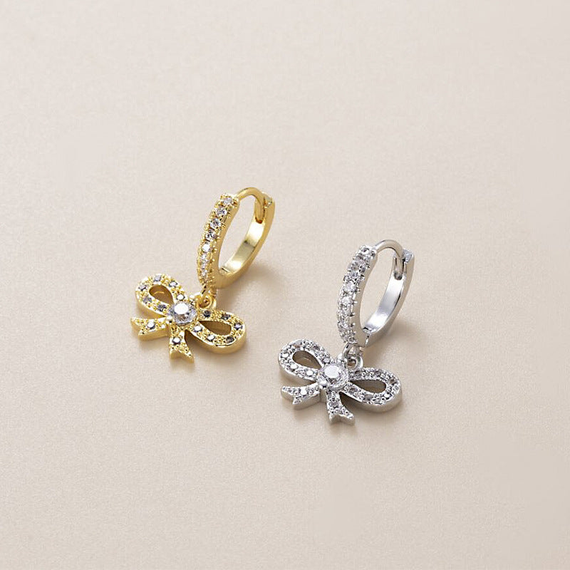 18K Gold Cartilage Huggie Earrings | Sparkly Ribbon Hoop Earrings for Women | HSPJ876 | Perfect for Parties, Weddings & Everyday Wear